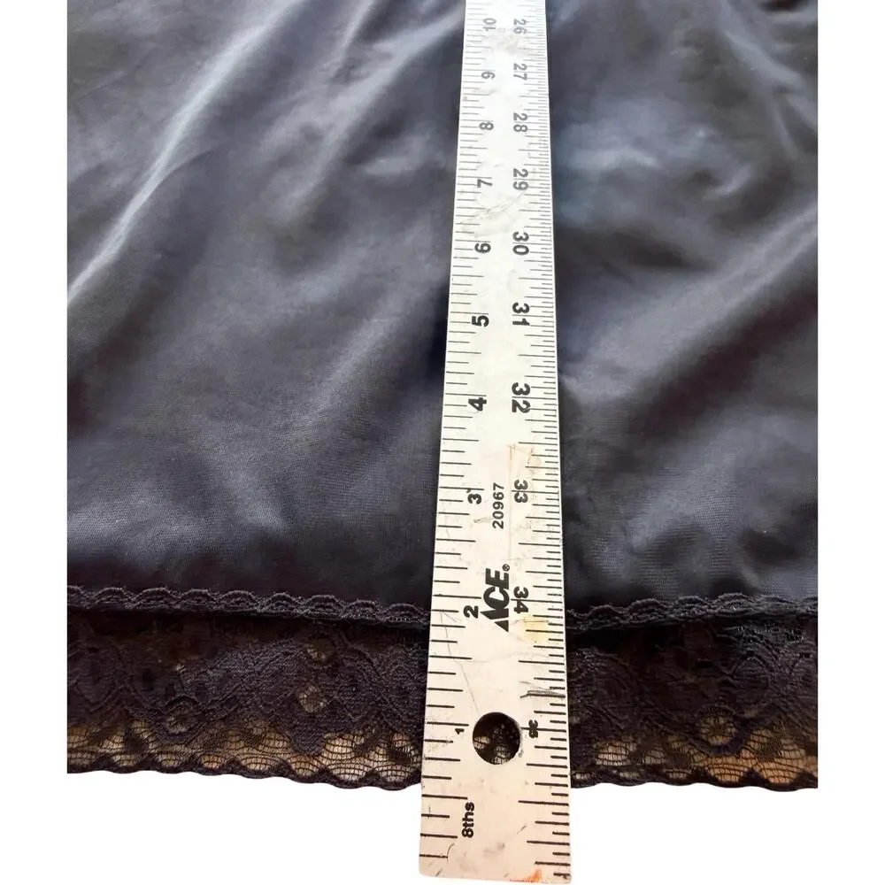 Vanity Fair Black Nylon Full Slip Lace Trim V-Neck Vintage 90s Size 36